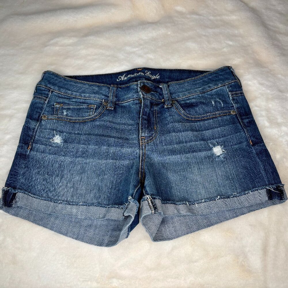 American Eagle Outfitters Women's Distressed Stretch Blue Denim Shorts, Size: 10